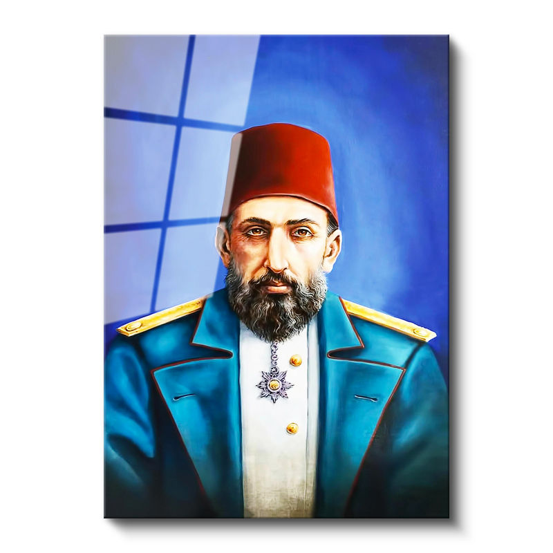 Tamperli Gerçek Cam Tablo Sultan II Abdülhamid Modern Yorum Portresi Osmanlı Tablosu Duvar Dekoru