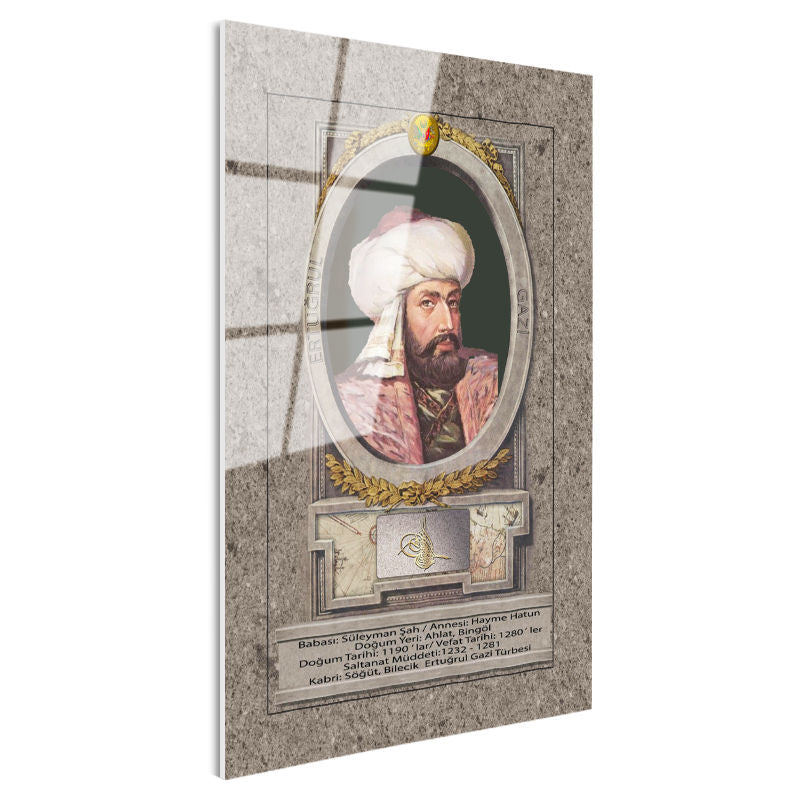 Tamperli Gerçek Cam Tablo Ertuğrul Gazi Portresi Osmanlı Tablosu Duvar Dekoru