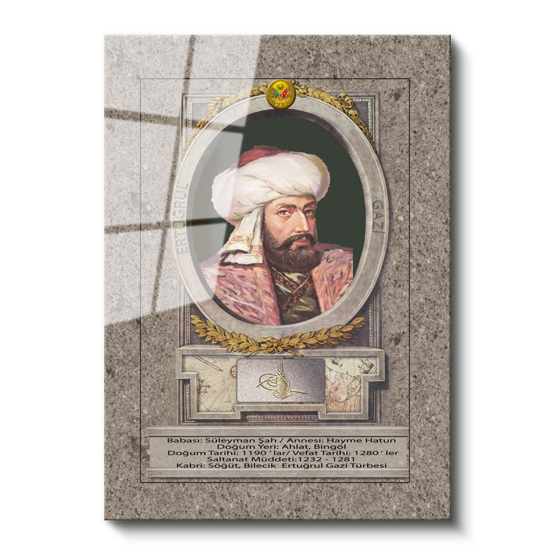 Tamperli Gerçek Cam Tablo Ertuğrul Gazi Portresi Osmanlı Tablosu Duvar Dekoru