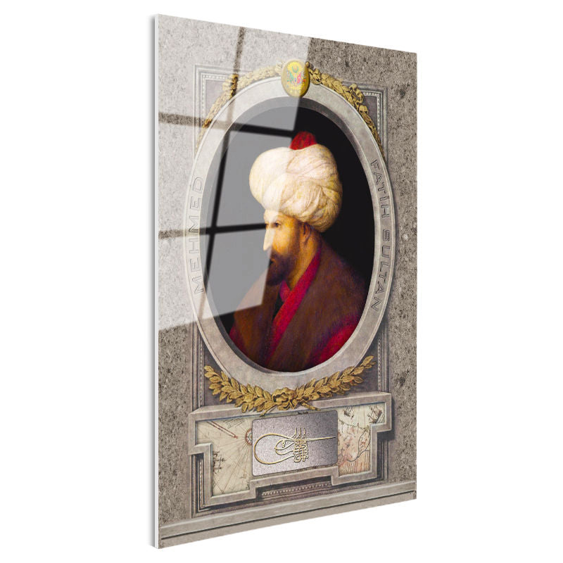 Tamperli Gerçek Cam Tablo Fatih Sultan Mehmed Profil Portresi Osmanlı Tablosu Duvar Dekoru