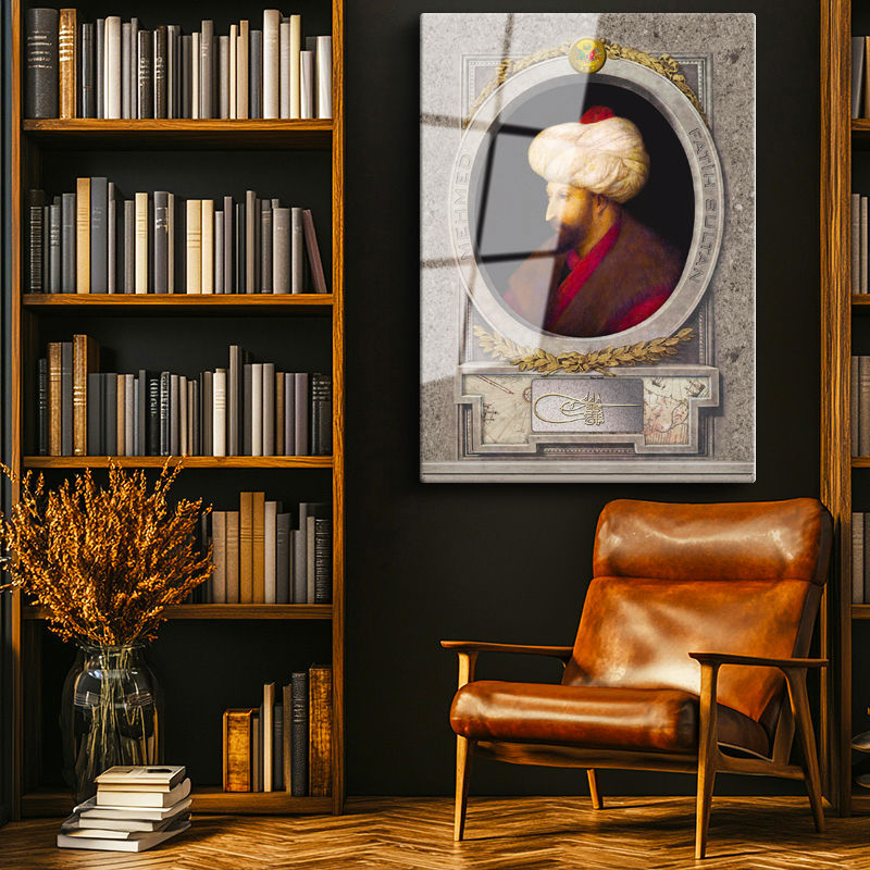 Tamperli Gerçek Cam Tablo Fatih Sultan Mehmed Profil Portresi Osmanlı Tablosu Duvar Dekoru