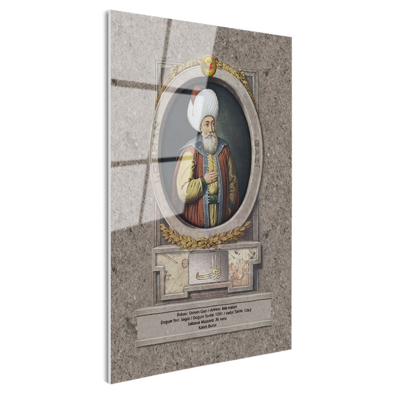 Tamperli Gerçek Cam Tablo Orhan Gazi Portresi Osmanlı Tablosu Duvar Dekoru