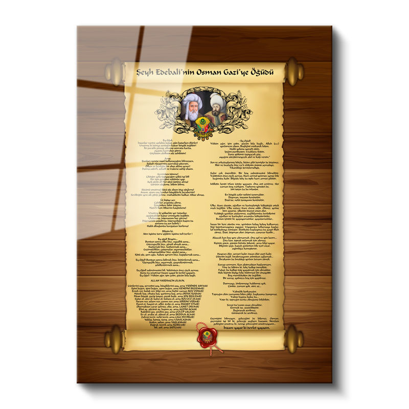 Tamperli Gerçek Cam Tablo Şeyh Edebali Osman Gazi Öğüdü Osmanlı Tablosu Duvar Dekoru