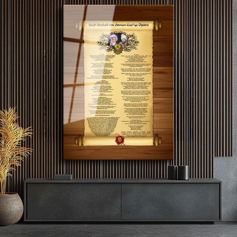 Tamperli Gerçek Cam Tablo Şeyh Edebali Osman Gazi Öğüdü Osmanlı Tablosu Duvar Dekoru