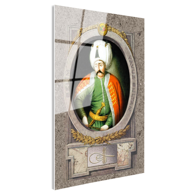 Tamperli Gerçek Cam Tablo Yavuz Sultan Selim Portresi Osmanlı Tablosu Duvar Dekoru