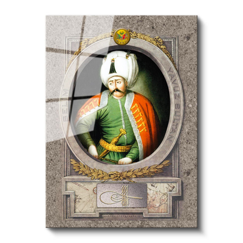 Tamperli Gerçek Cam Tablo Yavuz Sultan Selim Portresi Osmanlı Tablosu Duvar Dekoru