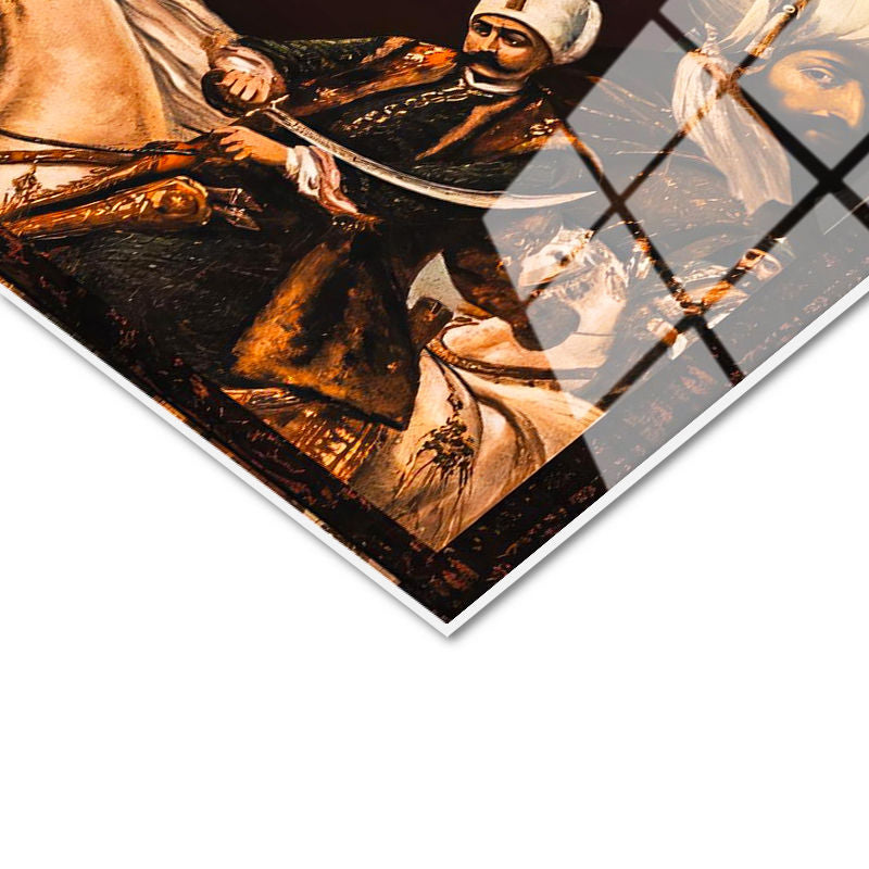 Tamperli Gerçek Cam Tablo Osmanlı Padişahları Kolajı Osmanlı Tablosu Duvar Dekoru