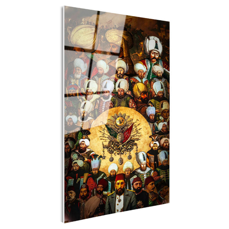 Tamperli Gerçek Cam Tablo Tüm Padişahlar ve Devlet Arması Osmanlı Tablosu Duvar Dekoru