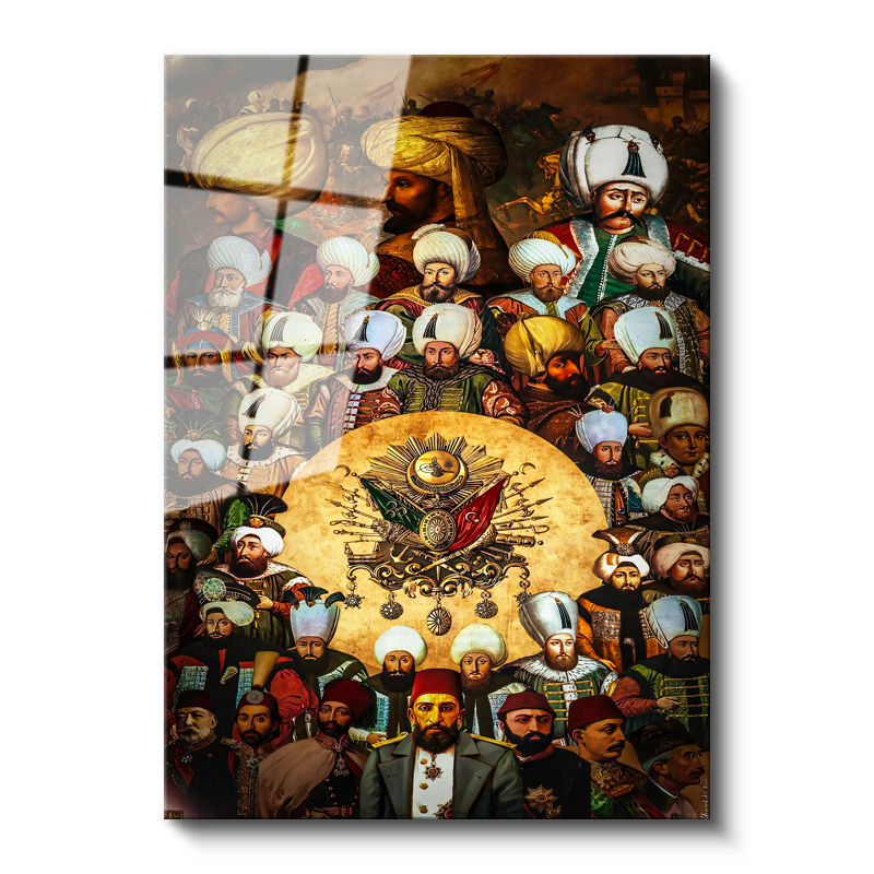 Tamperli Gerçek Cam Tablo Tüm Padişahlar ve Devlet Arması Osmanlı Tablosu Duvar Dekoru