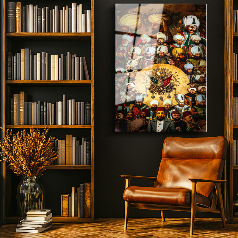 Tamperli Gerçek Cam Tablo Tüm Padişahlar ve Devlet Arması Osmanlı Tablosu Duvar Dekoru
