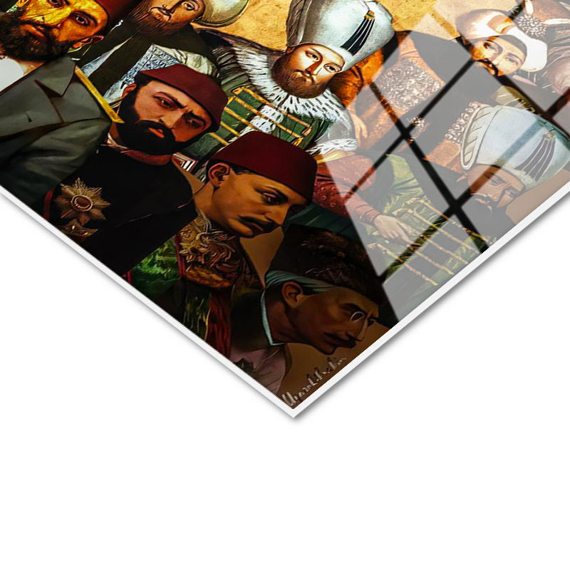 Tamperli Gerçek Cam Tablo Tüm Padişahlar ve Devlet Arması Osmanlı Tablosu Duvar Dekoru