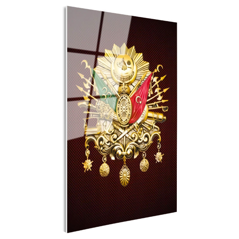 Tamperli Gerçek Cam Tablo Altın Görünümlü Devlet-i Aliyye Arması Osmanlı Tablosu Duvar Dekoru