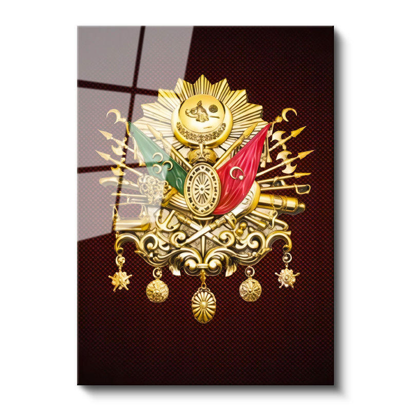 Tamperli Gerçek Cam Tablo Altın Görünümlü Devlet-i Aliyye Arması Osmanlı Tablosu Duvar Dekoru