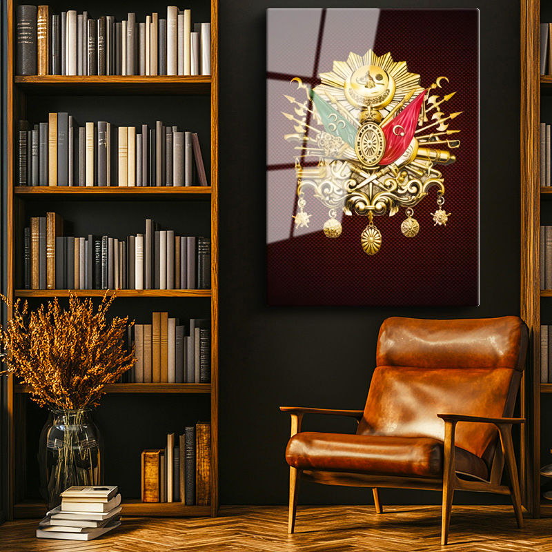 Tamperli Gerçek Cam Tablo Altın Görünümlü Devlet-i Aliyye Arması Osmanlı Tablosu Duvar Dekoru