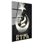 Tamperli Gerçek Cam Tablo Bozkurt Hilal ve Göktürkçe Türk Yazısı Osmanlı Tablosu Duvar Dekoru