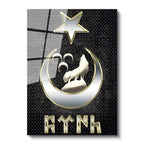 Tamperli Gerçek Cam Tablo Bozkurt Hilal ve Göktürkçe Türk Yazısı Osmanlı Tablosu Duvar Dekoru