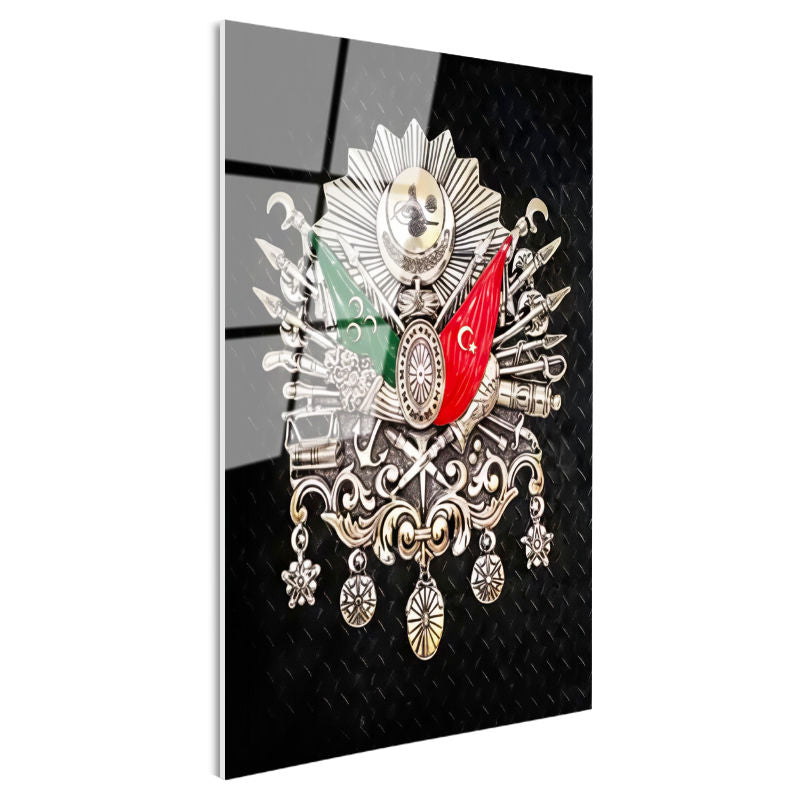 Tamperli Gerçek Cam Tablo Gümüş Görünümlü Kabartma Arma Osmanlı Tablosu Duvar Dekoru