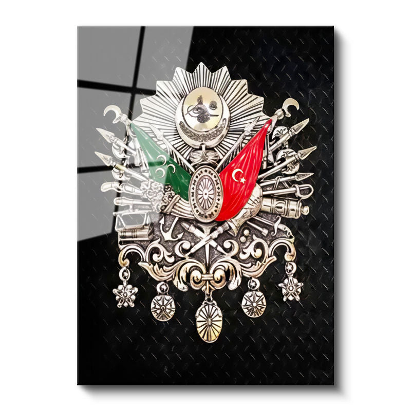 Tamperli Gerçek Cam Tablo Gümüş Görünümlü Kabartma Arma Osmanlı Tablosu Duvar Dekoru