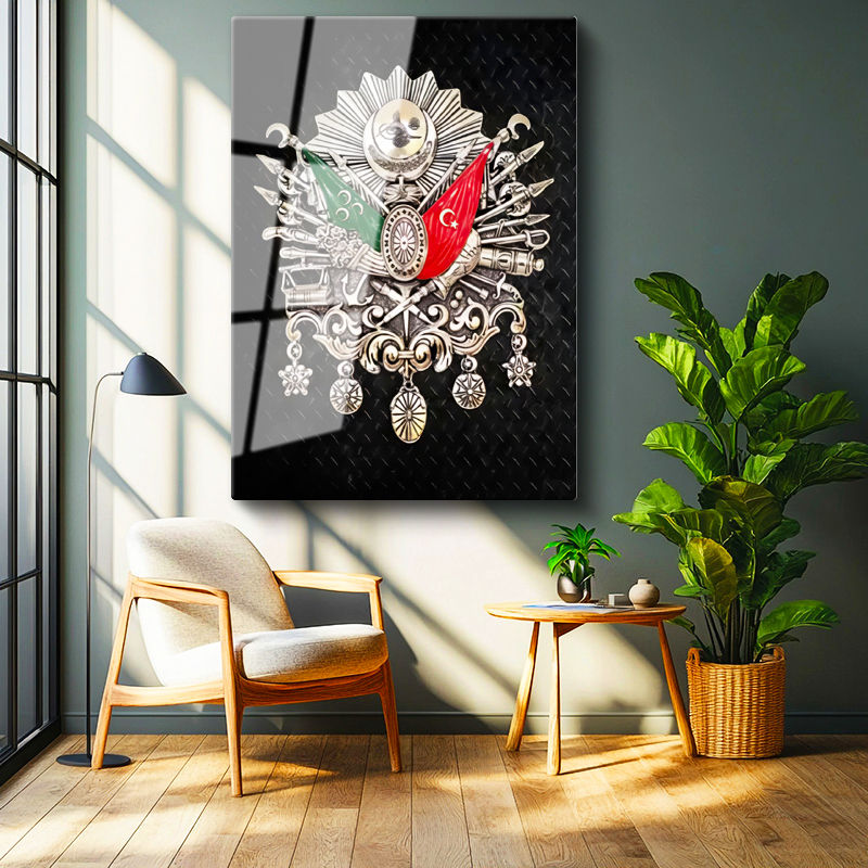 Tamperli Gerçek Cam Tablo Gümüş Görünümlü Kabartma Arma Osmanlı Tablosu Duvar Dekoru