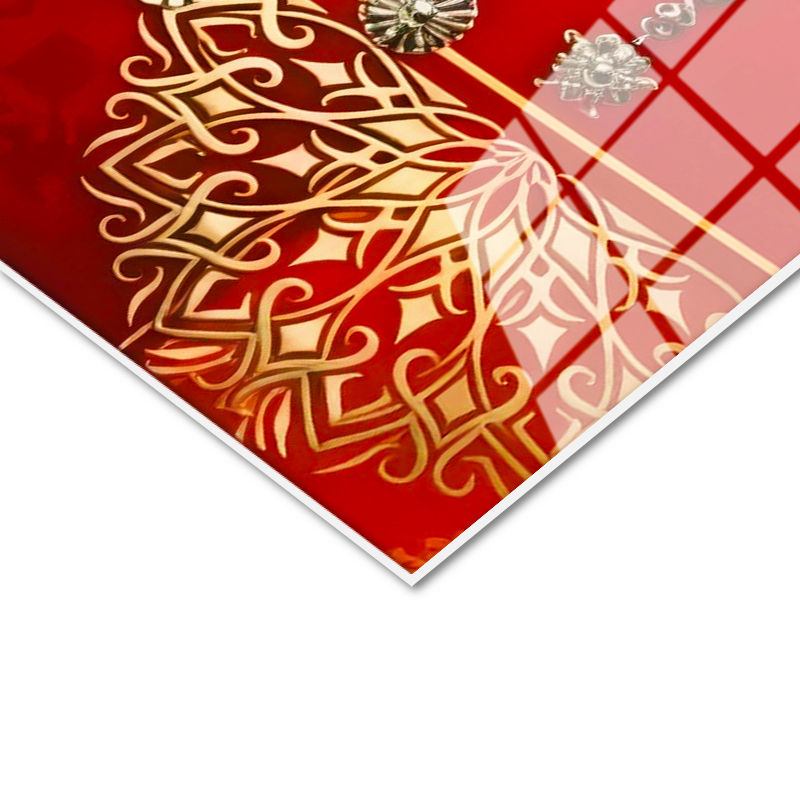 Tamperli Gerçek Cam Tablo Kırmızı Zemin Üzerine Devlet Arması Osmanlı Tablosu Duvar Dekoru
