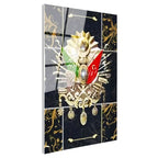 Tamperli Gerçek Cam Tablo Altın Motifli Osmanlı Arması Osmanlı Tablosu Duvar Dekoru