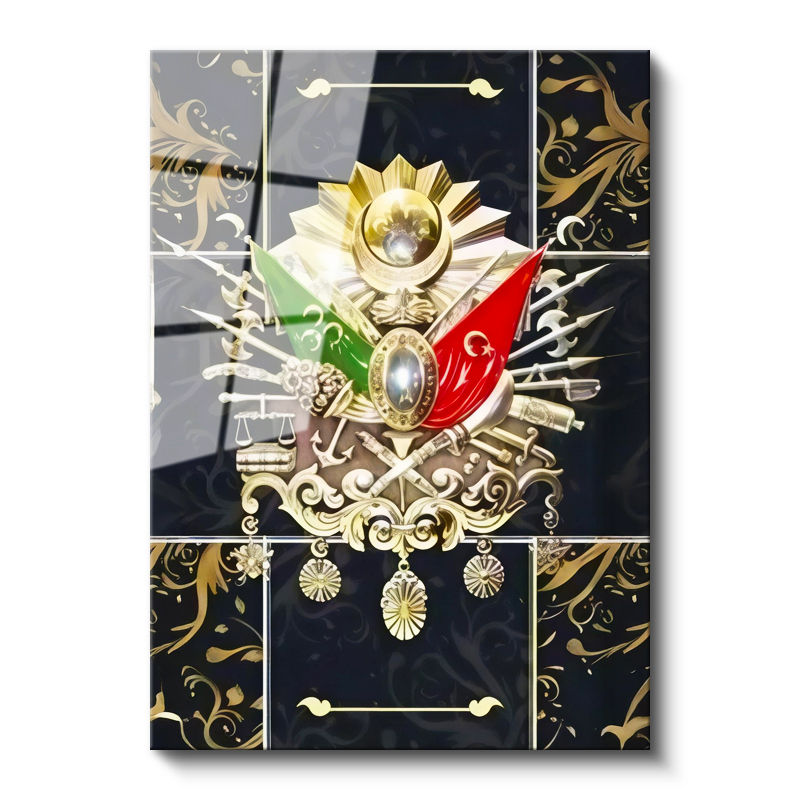 Tamperli Gerçek Cam Tablo Altın Motifli Osmanlı Arması Osmanlı Tablosu Duvar Dekoru