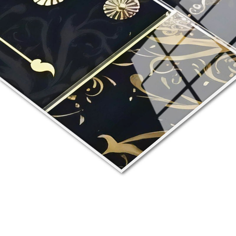 Tamperli Gerçek Cam Tablo Altın Motifli Osmanlı Arması Osmanlı Tablosu Duvar Dekoru