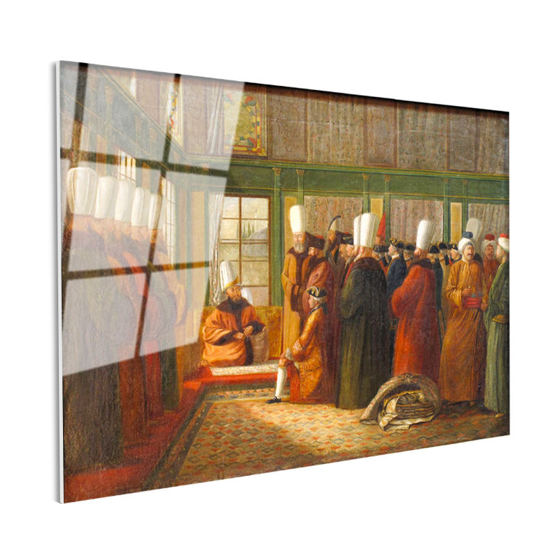 Tamperli Gerçek Cam Tablo Osmanlı Cami Önü Meydan Sahnesi Osmanlı Tablosu Duvar Dekoru