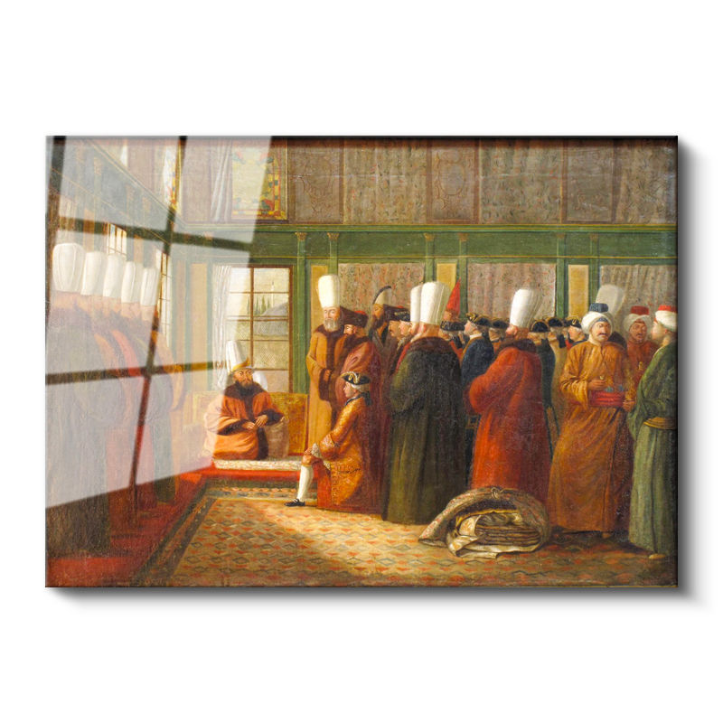 Tamperli Gerçek Cam Tablo Osmanlı Cami Önü Meydan Sahnesi Osmanlı Tablosu Duvar Dekoru