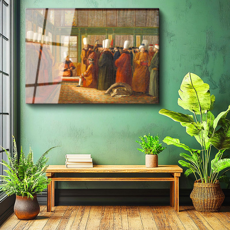 Tamperli Gerçek Cam Tablo Osmanlı Cami Önü Meydan Sahnesi Osmanlı Tablosu Duvar Dekoru