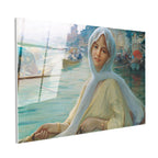 Tamperli Gerçek Cam Tablo Osmanlı Kayıkta Kadın Portresi Boğaz Sahnesi Duvar Dekoru