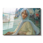 Tamperli Gerçek Cam Tablo Osmanlı Kayıkta Kadın Portresi Boğaz Sahnesi Duvar Dekoru