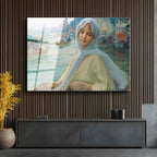 Tamperli Gerçek Cam Tablo Osmanlı Kayıkta Kadın Portresi Boğaz Sahnesi Duvar Dekoru