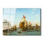 Tamperli Gerçek Cam Tablo Osmanlı Yelkenli Tekneler Kıyı Sahnesi Duvar Dekoru