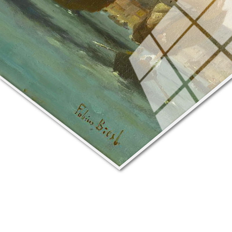 Tamperli Gerçek Cam Tablo Osmanlı Yelkenli Tekneler Kıyı Sahnesi Duvar Dekoru