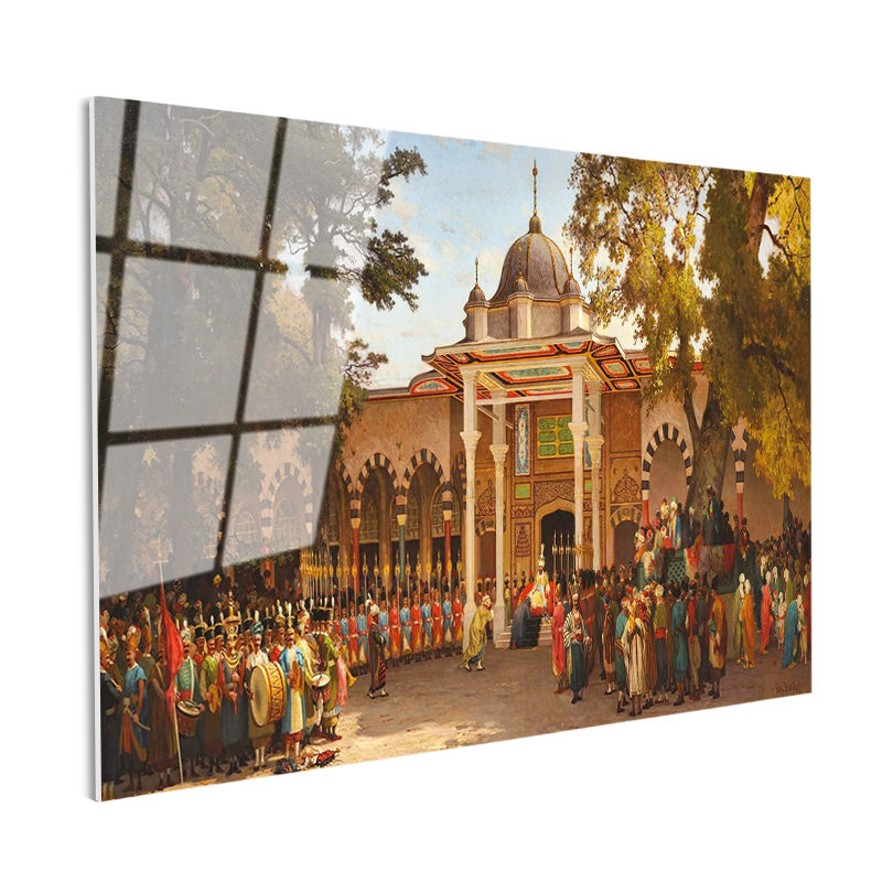 Tamperli Gerçek Cam Tablo Osmanlı Saray Kapısı Tören Sahnesi Duvar Dekoru