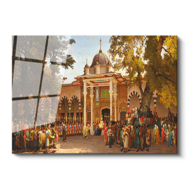 Tamperli Gerçek Cam Tablo Osmanlı Saray Kapısı Tören Sahnesi Duvar Dekoru