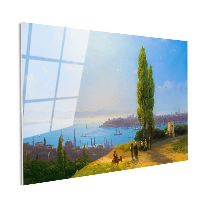 Tamperli Gerçek Cam Tablo İstanbul Tepeden Şehir ve Boğaz Manzarası Duvar Dekoru