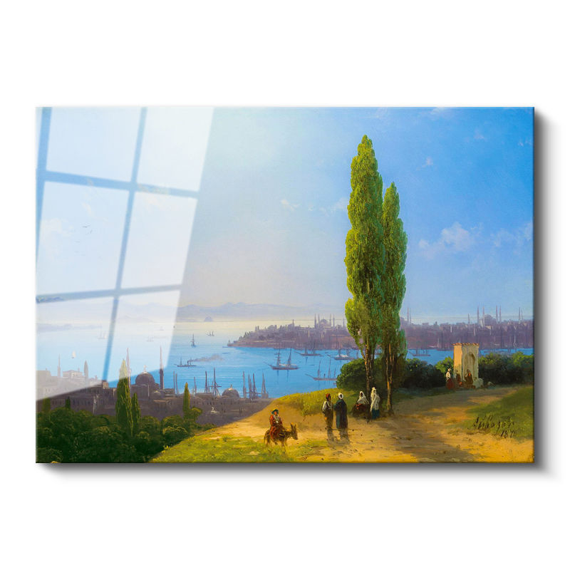 Tamperli Gerçek Cam Tablo İstanbul Tepeden Şehir ve Boğaz Manzarası Duvar Dekoru