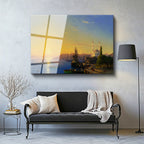 Tamperli Gerçek Cam Tablo Osmanlı Gün Batımı Liman ve İskele Sahnesi Duvar Dekoru