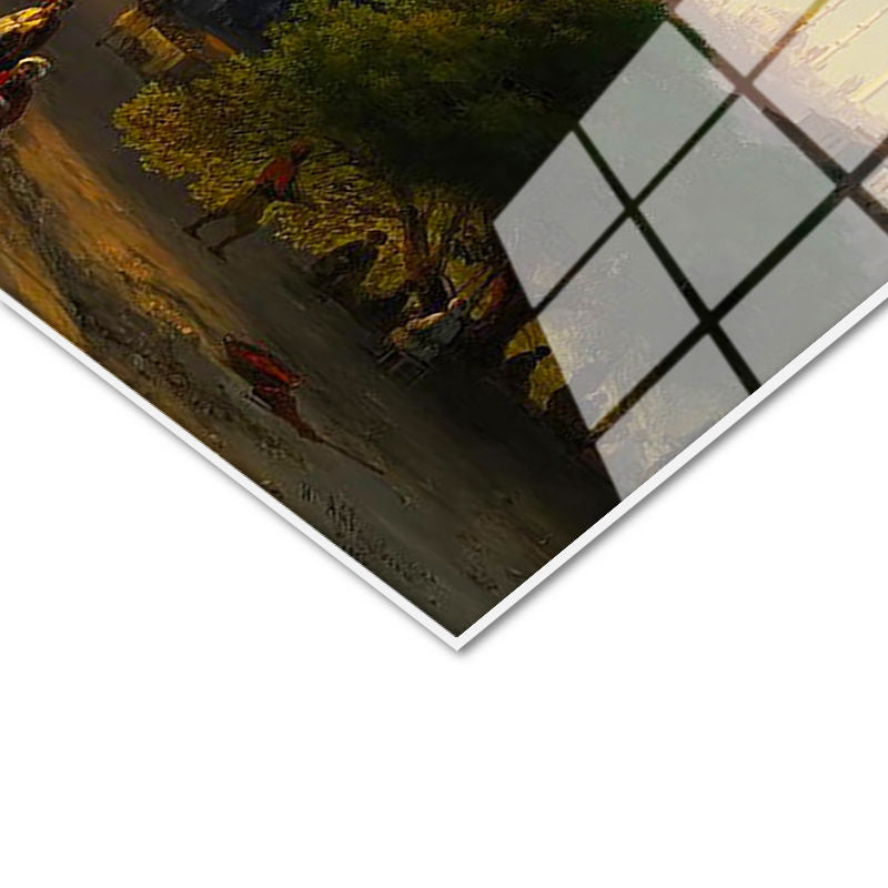 Tamperli Gerçek Cam Tablo Osmanlı Gün Batımı Liman ve İskele Sahnesi Duvar Dekoru