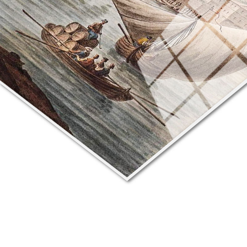 Tamperli Gerçek Cam Tablo İstanbul Boğazı Tarihi Gemi ve İskele Sahnesi Duvar Dekoru