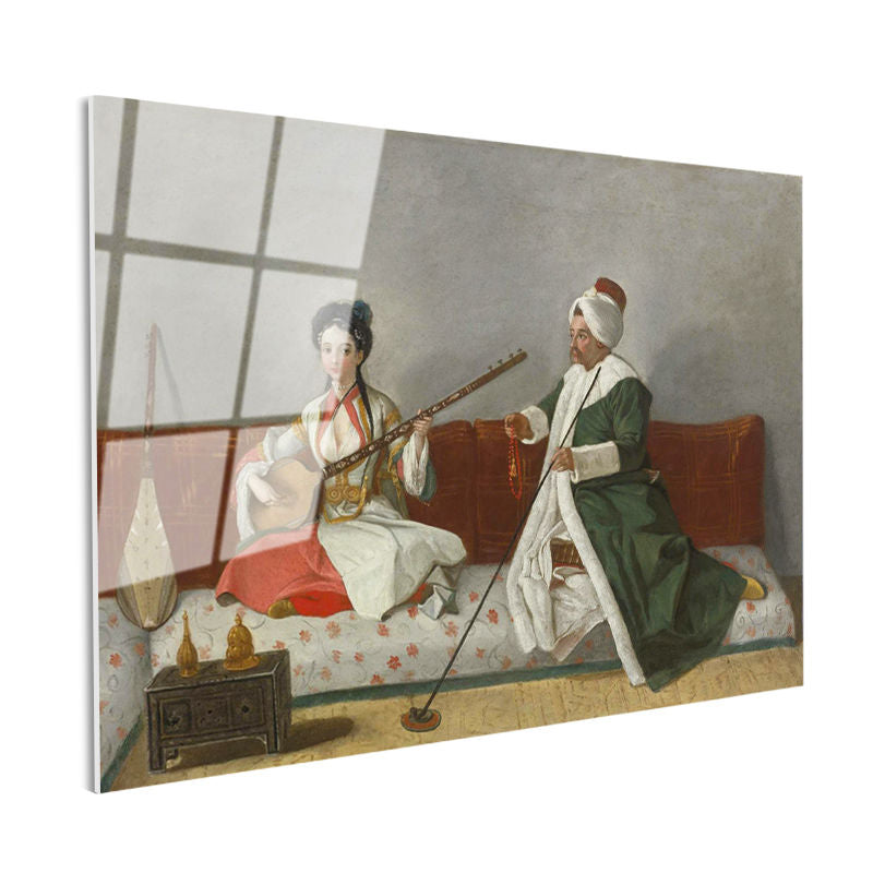 Tamperli Gerçek Cam Tablo Müzisyen Cariye Ağa Osmanlı Tablosu Duvar Dekoru