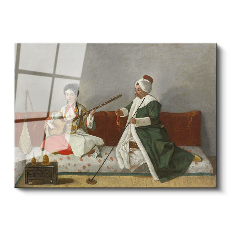 Tamperli Gerçek Cam Tablo Müzisyen Cariye Ağa Osmanlı Tablosu Duvar Dekoru