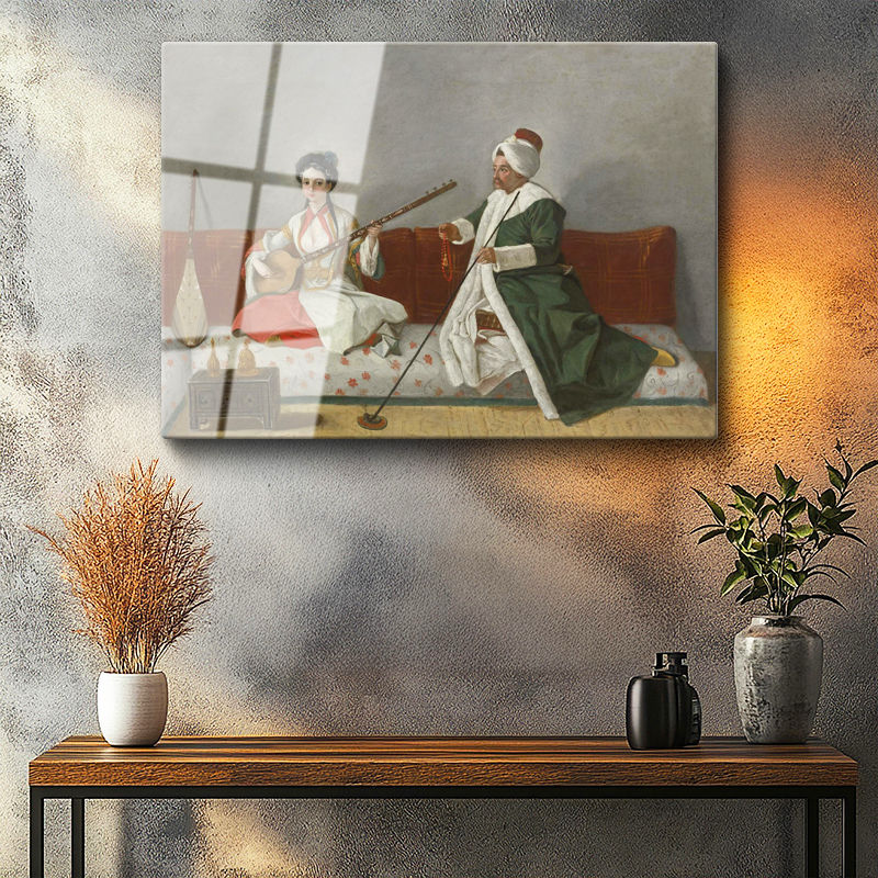 Tamperli Gerçek Cam Tablo Müzisyen Cariye Ağa Osmanlı Tablosu Duvar Dekoru