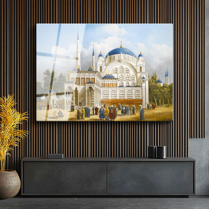 Tamperli Gerçek Cam Tablo Tarihi Külliye Meydanı Osmanlı Tablosu Duvar Dekoru