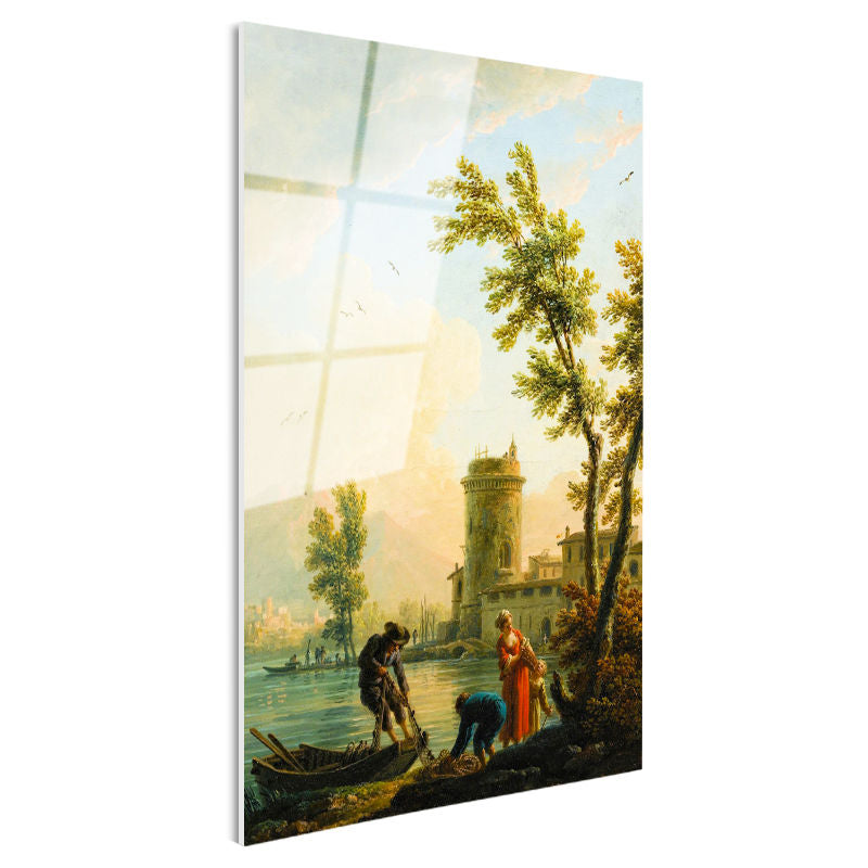 Tamperli Gerçek Cam Tablo C.J. Vernet Balıkçılar Kıyı Kulesi Deniz Kenarı Ressam Tablosu Dekoru
