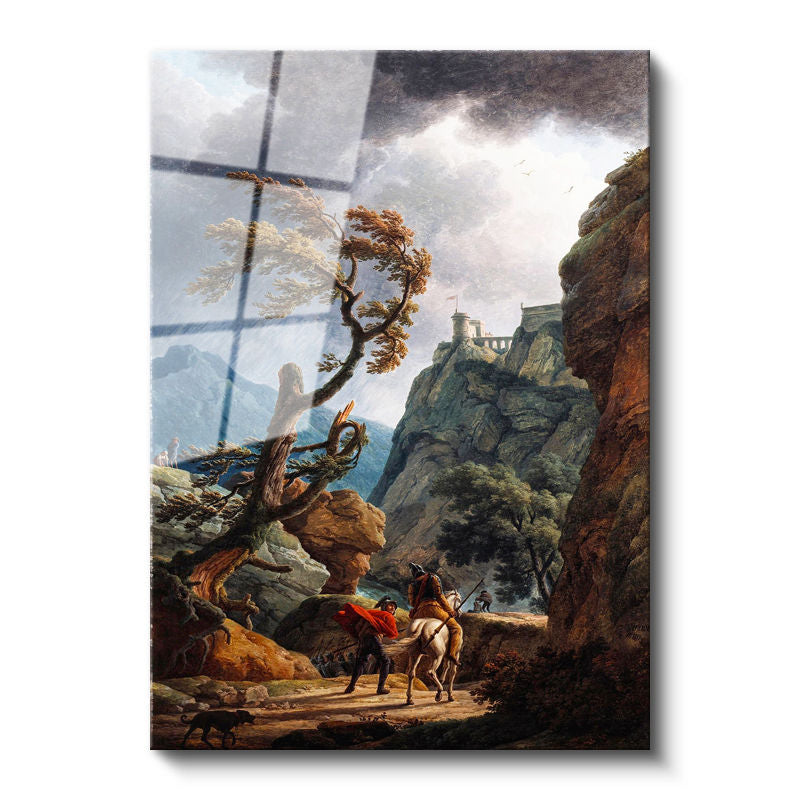 Tamperli Gerçek Cam Tablo C.J. Vernet Kale Manzarası Öncesi Yağmurlu Atmosfer Ressam Tablosu Dekoru