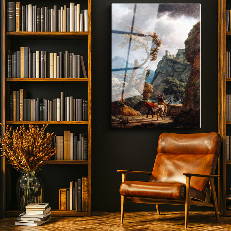 Tamperli Gerçek Cam Tablo C.J. Vernet Kale Manzarası Öncesi Yağmurlu Atmosfer Ressam Tablosu Dekoru