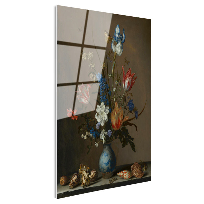 Tamperli Gerçek Cam Tablo Jan van Huysum Vazolu Çiçekler Deniz Kabukları Ressam Tablosu Dekoru